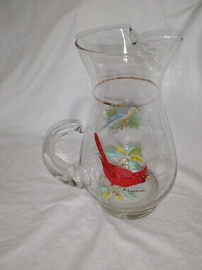 Vintage West Virginia Glass Songbird Lemonade Pitcher 10" Tall Collectible
